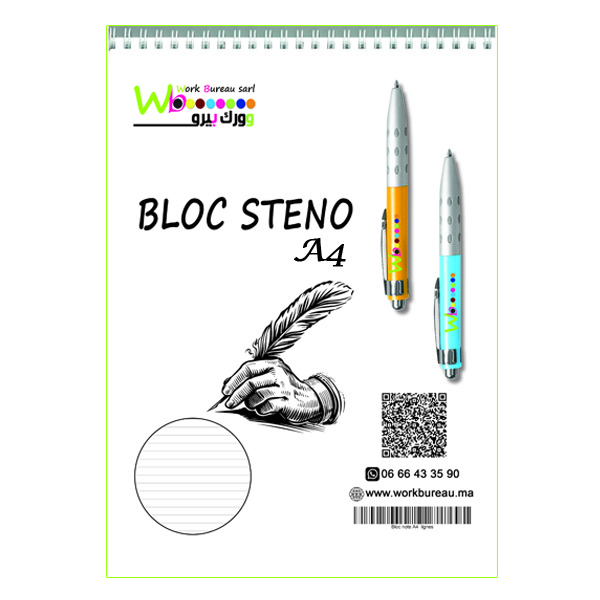 bloc_steno_wb_a4_raye_avec_spiral_metallique Bloc Steno WB A4 Rayé Avec Spiral Métallique